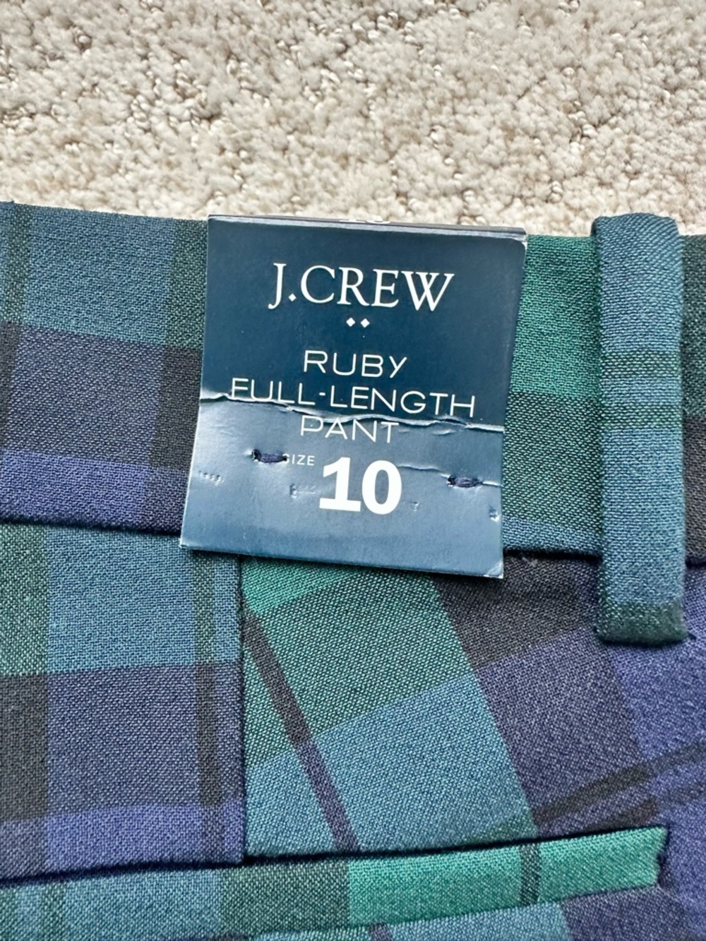 J. Crew Green & Navy Tartan Full-Length Pants - Picture 2 of 7